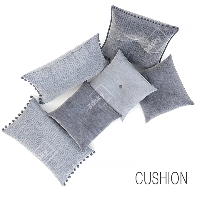 Folded Gray Decorative Cushion Set 3D model image 3