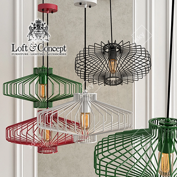 Colorful Metal Suspension Cage Light 3D model image 1