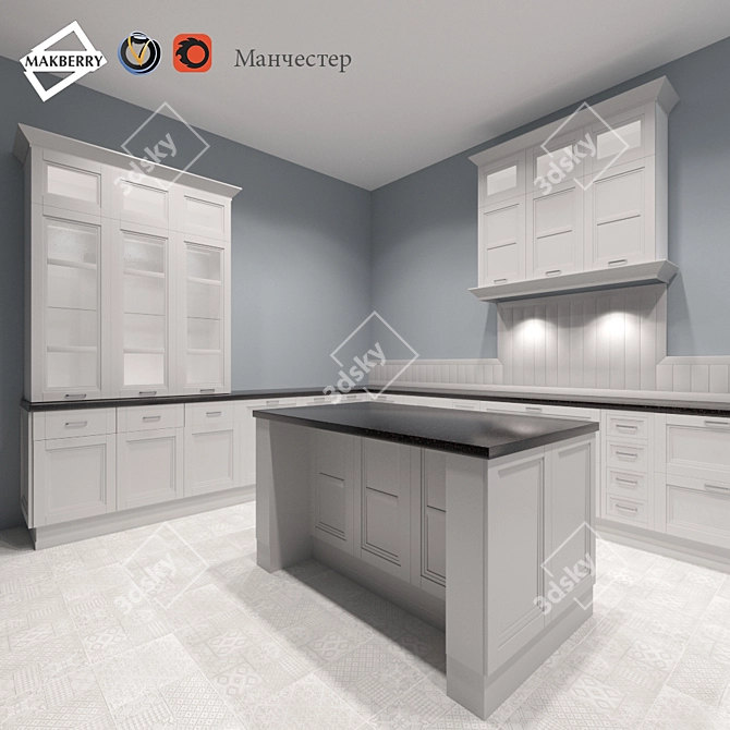 Elegant English Style: Manchester Wood Panel 3D model image 1