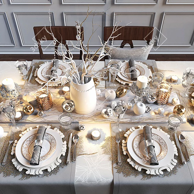 Festive Apple Table Setting 3D model image 1