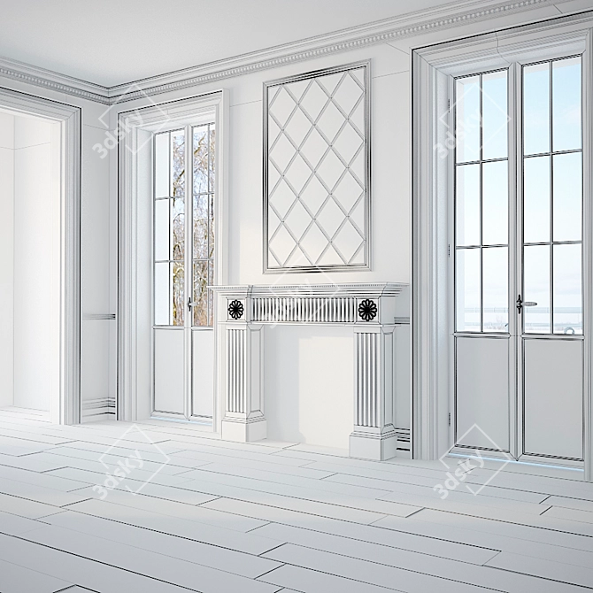 Fireplace & Stucco Harmony: Elegant Heating Solution 3D model image 3