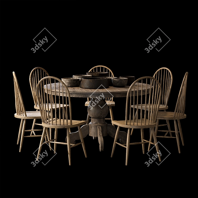 Modern Dining Set with Table and Chairs 3D model image 1