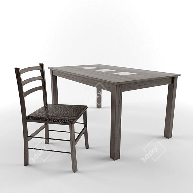 Modern Wood and Glass Dining Set 3D model image 1