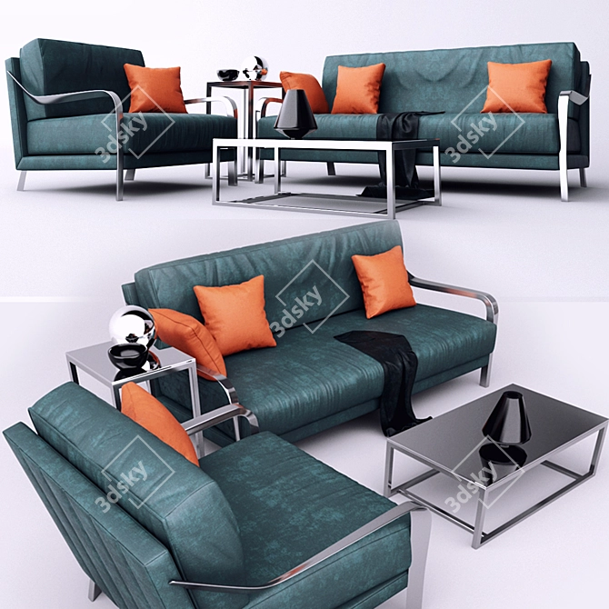 Sleek & Stylish Living: Sofa Set + Armchair 3D model image 1