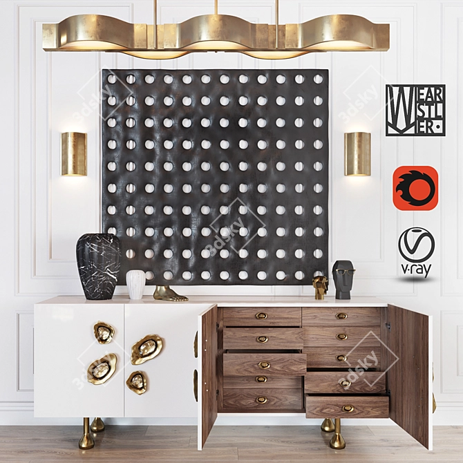 Kelly Wearstler Set: Credenza, Pendant, Sconce, Vases & More 3D model image 1