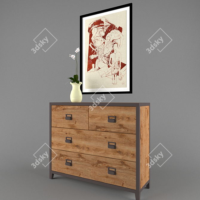 Industrial Iron Loft Dresser 3D model image 1