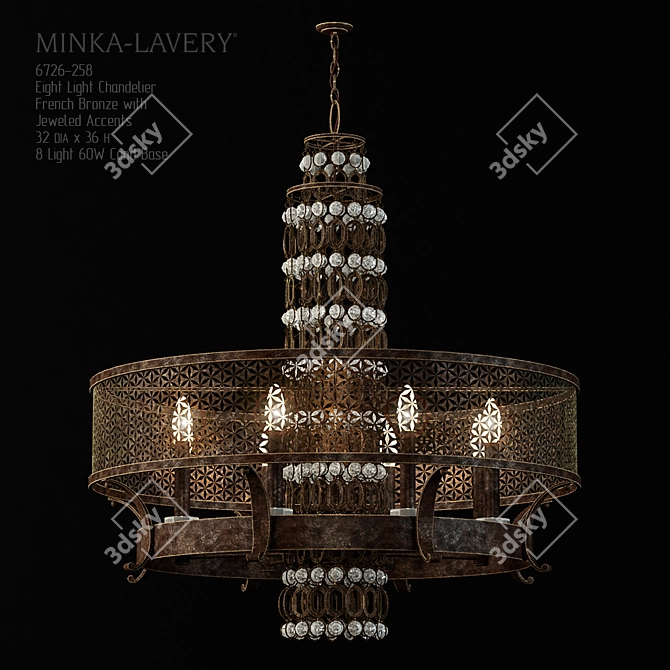 Elegant French Bronze Chandelier 3D model image 1