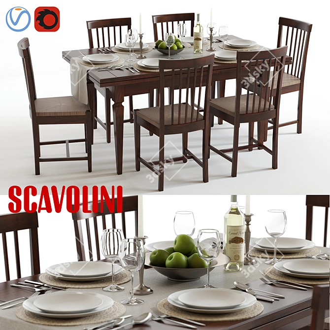 Sleek Scavolini Armony Dining Set 3D model image 1