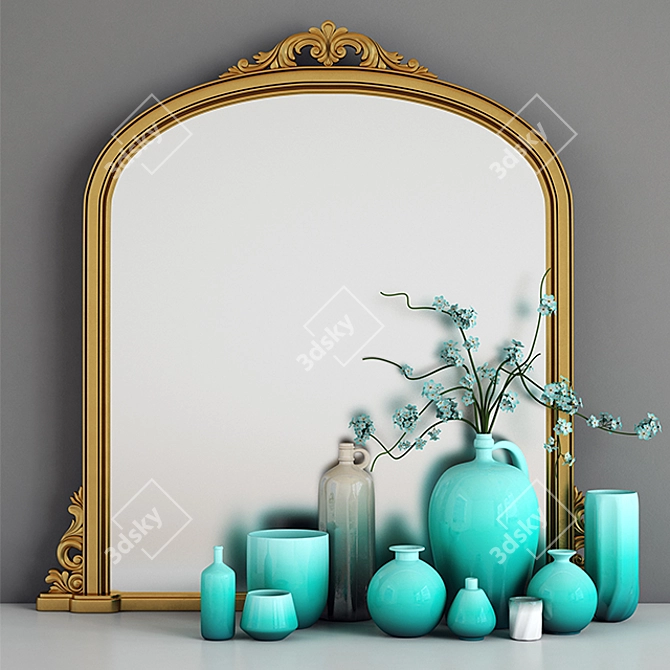 Elegant Floral Overmantle Mirror 3D model image 1