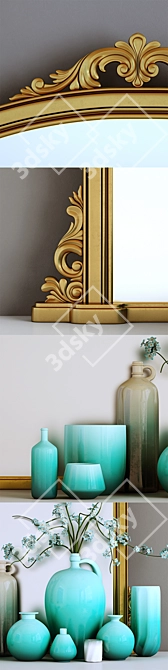 Elegant Floral Overmantle Mirror 3D model image 2