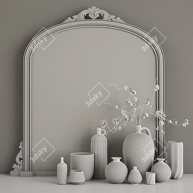 Elegant Floral Overmantle Mirror 3D model image 3