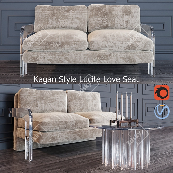 Modernist Lucite Love Seat & Matching Cocktail Table 3D model image 1