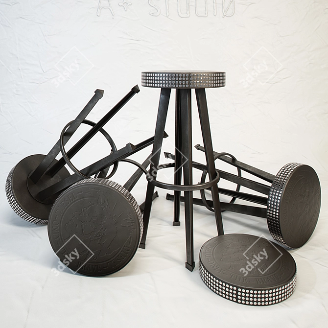 Studded Diesel Bar Stool 3D model image 1