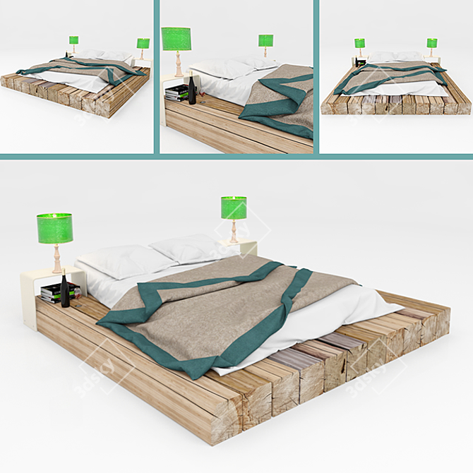 Rustic Wooden Bed: Authentic Design 3D model image 1