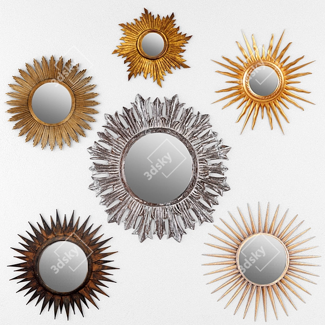 Radiant Reflections: Sunburst Mirror Set 3D model image 1