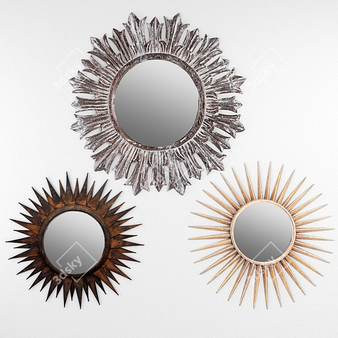 Radiant Reflections: Sunburst Mirror Set 3D model image 2