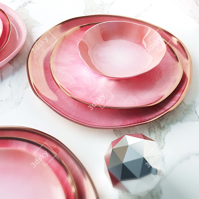 Handmade Irregular Pink Glaze Plates 3D model image 2