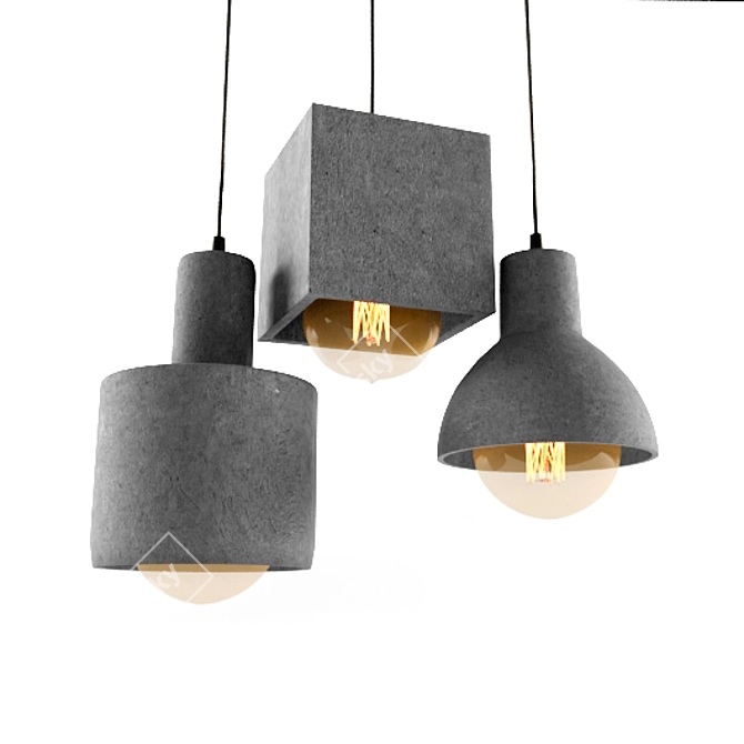 Modern Concrete Pendant Lighting Set 3D model image 1