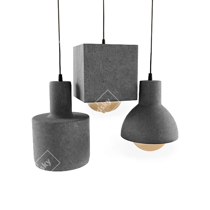 Modern Concrete Pendant Lighting Set 3D model image 2