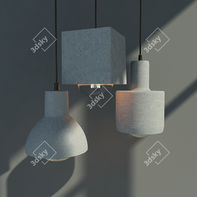 Modern Concrete Pendant Lighting Set 3D model image 3