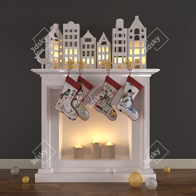 Festive Candles & Fireplace Décor 3D model image 1