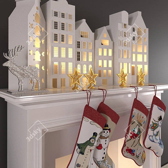 Festive Candles & Fireplace Décor 3D model image 2