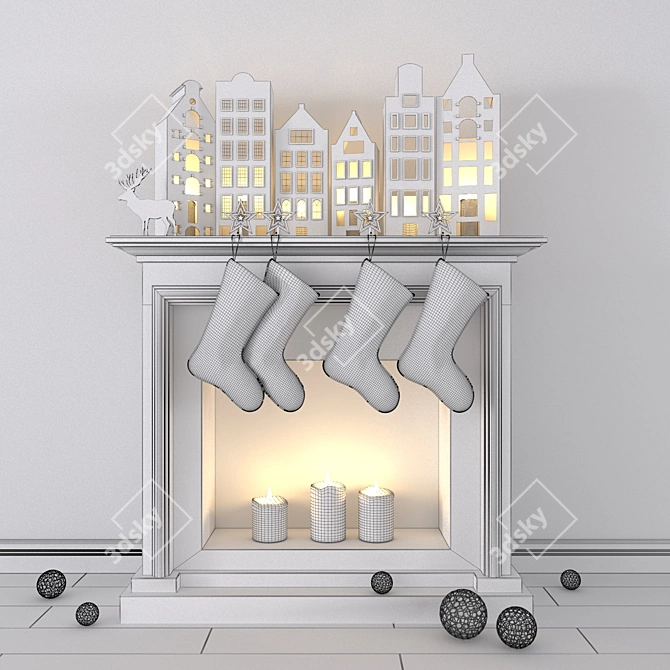 Festive Candles & Fireplace Décor 3D model image 3
