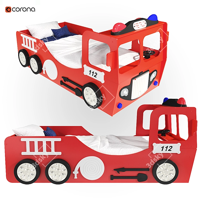 Fire Truck Cot | Quality Children's Bed 3D model image 1