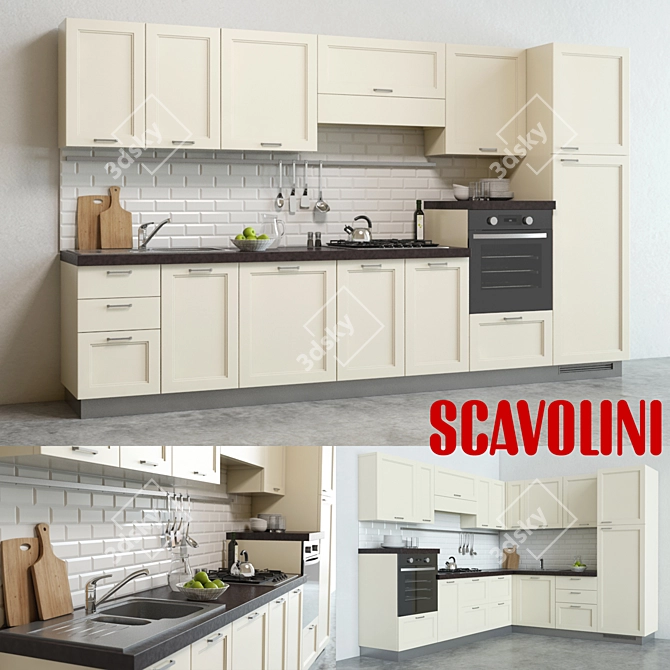 Modern Scavolini Colony Kitchen: L & I Types 3D model image 1