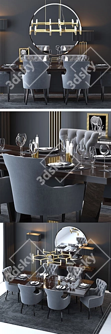 Elegant Living Room Set: Guinea Carver Chair, Perle Table, Noir Floor Lamp, Equinox Chandelier, Olivia Mirror 3D model image 2