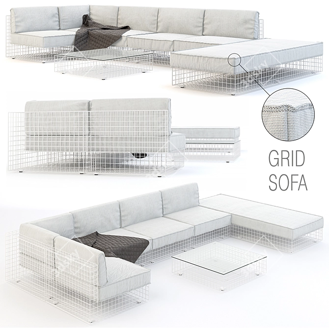 Modular Outdoor Grid Sofa 3D model image 2