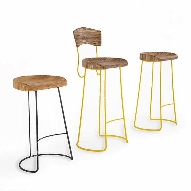 Maxi Barstool - Yellow Wood 3D model image 1