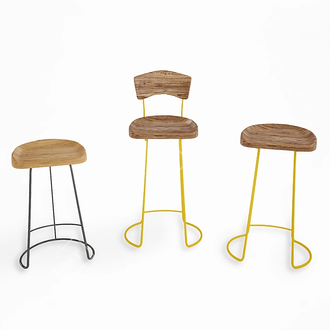 Maxi Barstool - Yellow Wood 3D model image 2