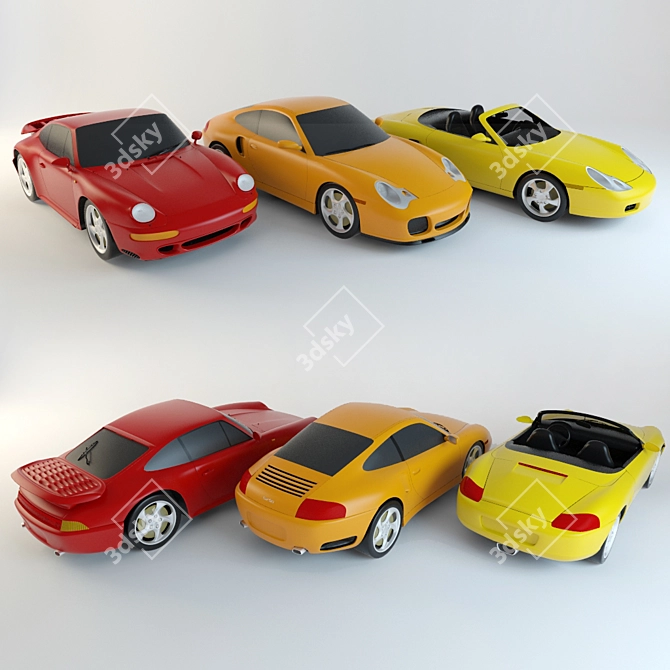 Porsche Toy Car Set 3D model image 1