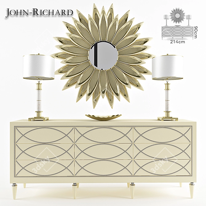 Elegant Two-Tone Nailhead Credenza 3D model image 1