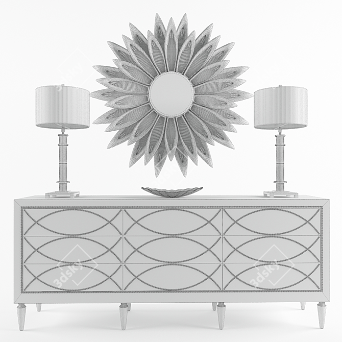 Elegant Two-Tone Nailhead Credenza 3D model image 3