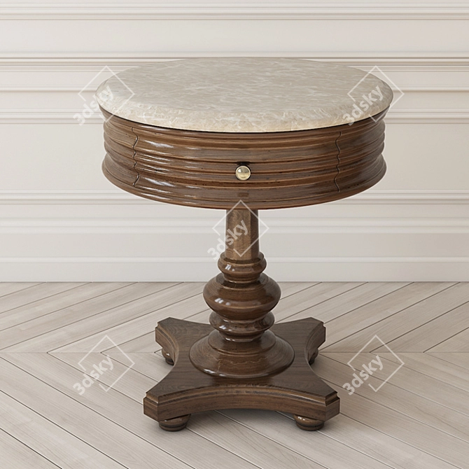 Sonoma Marble-Top Round Side Table | Wood Material 3D model image 2