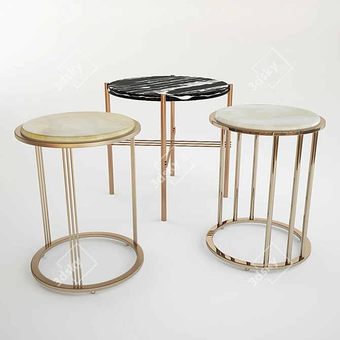 Marble-Onyx Copper-Side Table Set 3D model image 1