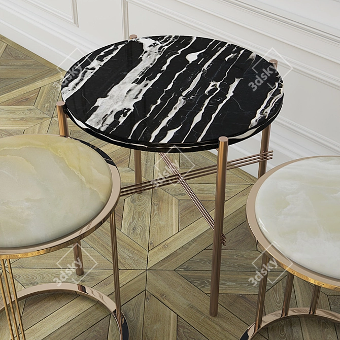 Marble-Onyx Copper-Side Table Set 3D model image 2