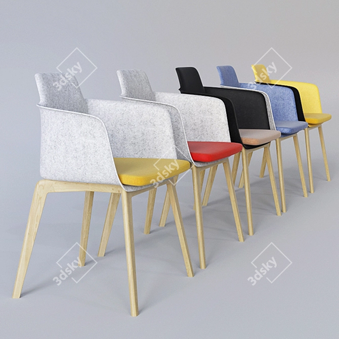 Tono Chair: Stylish Wooden Base & Felt Seat 3D model image 2