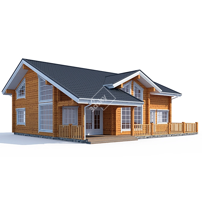 Rustic Log House Plan 3D model image 1