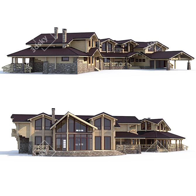 Luxury Log Home: V8 House 3D model image 1