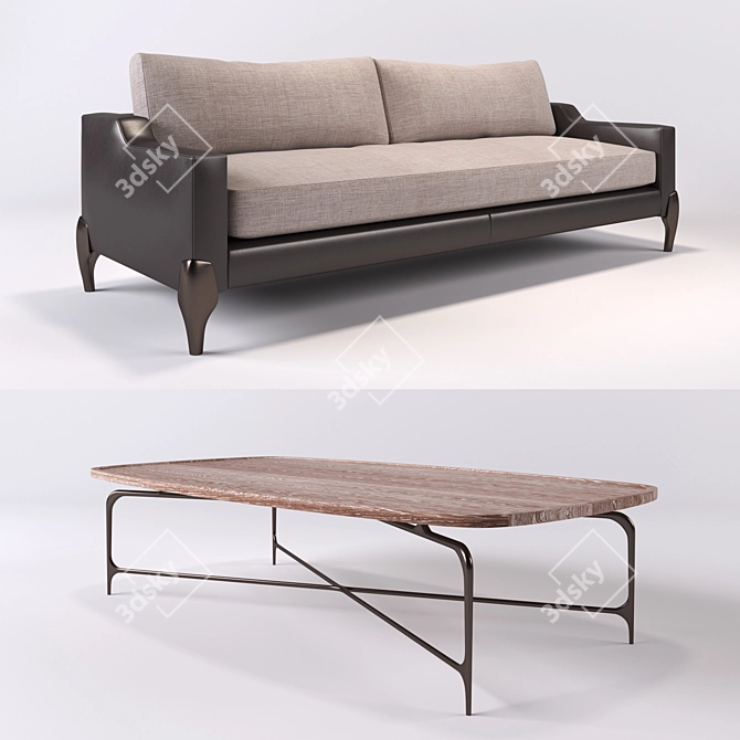 castedesign Chalk Sofa & Table Set 3D model image 2