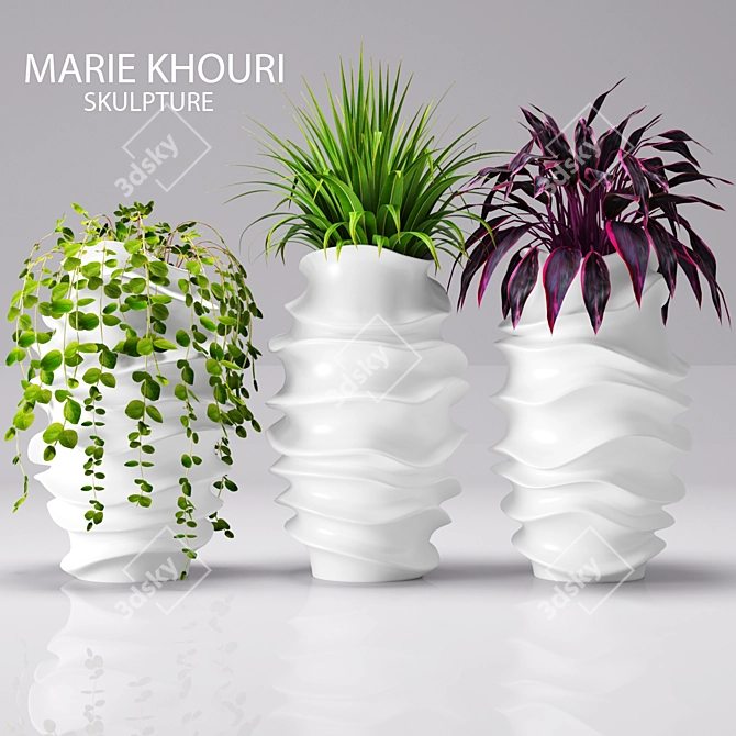 Sculpted Garden Pots by Khouri 3D model image 1