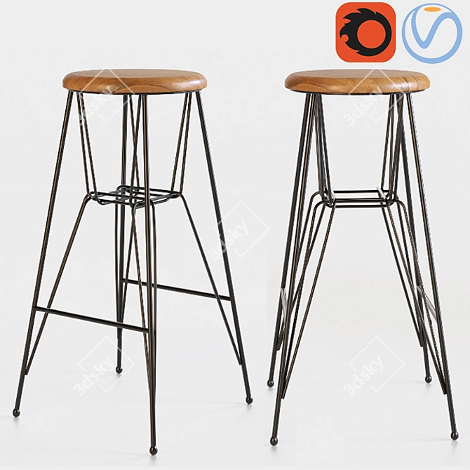 Wooden Bar Chair No.12 3D model image 1