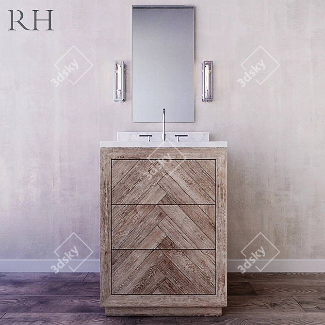 Herringbone Powder Vanity: Elegant and Functional 3D model image 1