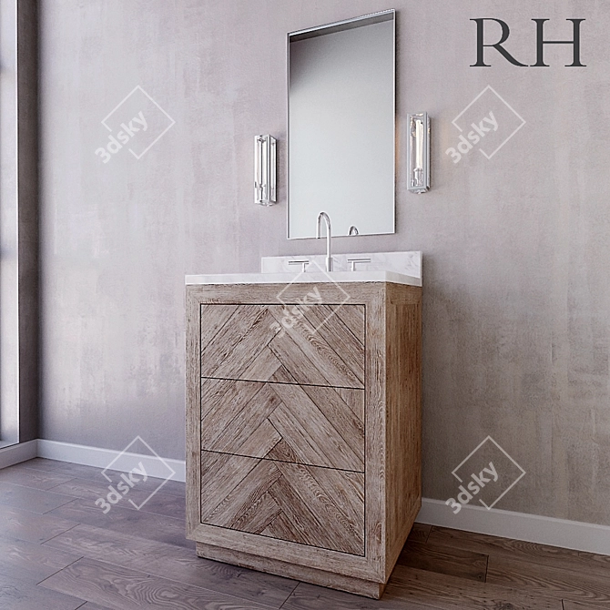 Herringbone Powder Vanity: Elegant and Functional 3D model image 2