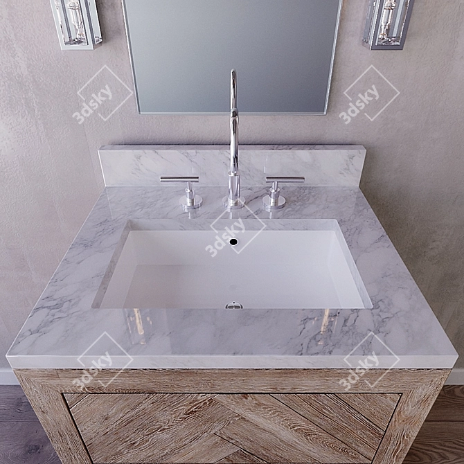 Herringbone Powder Vanity: Elegant and Functional 3D model image 3