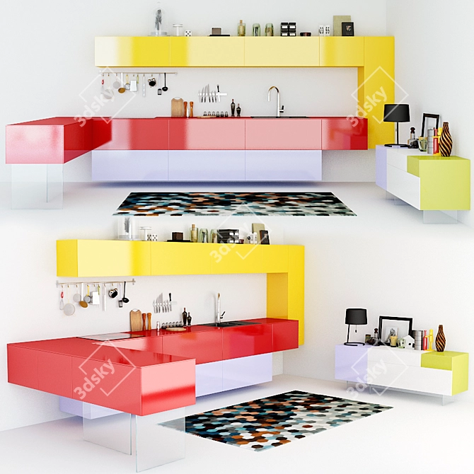 Modern Lago 8 Kitchen Set 3D model image 1