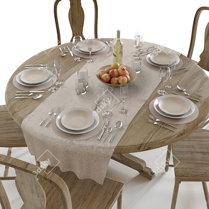 Premium Pottery Barn Dining Set 3D model image 2